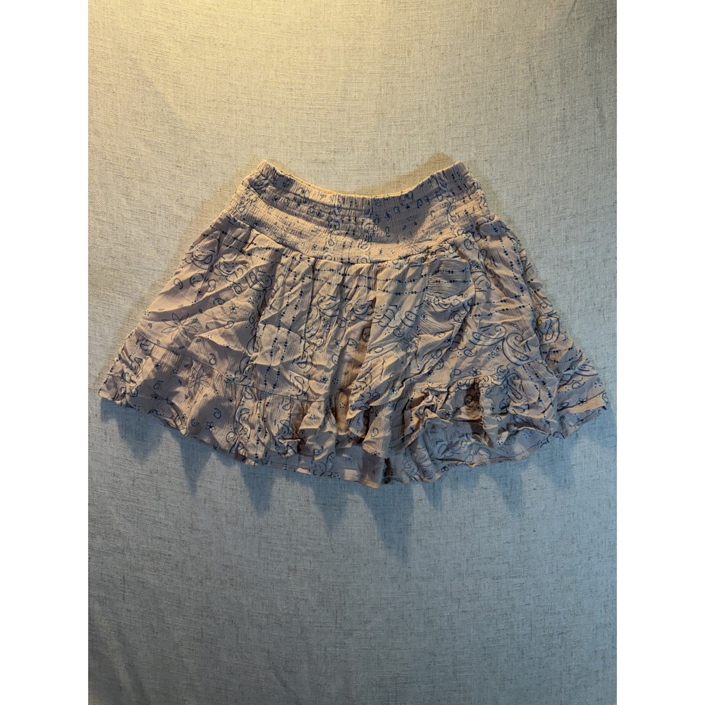 Ocean Drive Pink Paisley Smocked Ruffle Mini Skirt Womens Medium Boho Tiered